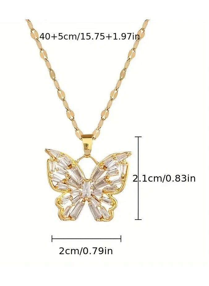Home Clearance Sale - Butterfly Rhinestone Necklace - Luxury All-Match Titanium Steel Clavicle Chain, Light, Full Rhinestone Decor, Durable and Stylish Jewelry - Image 1