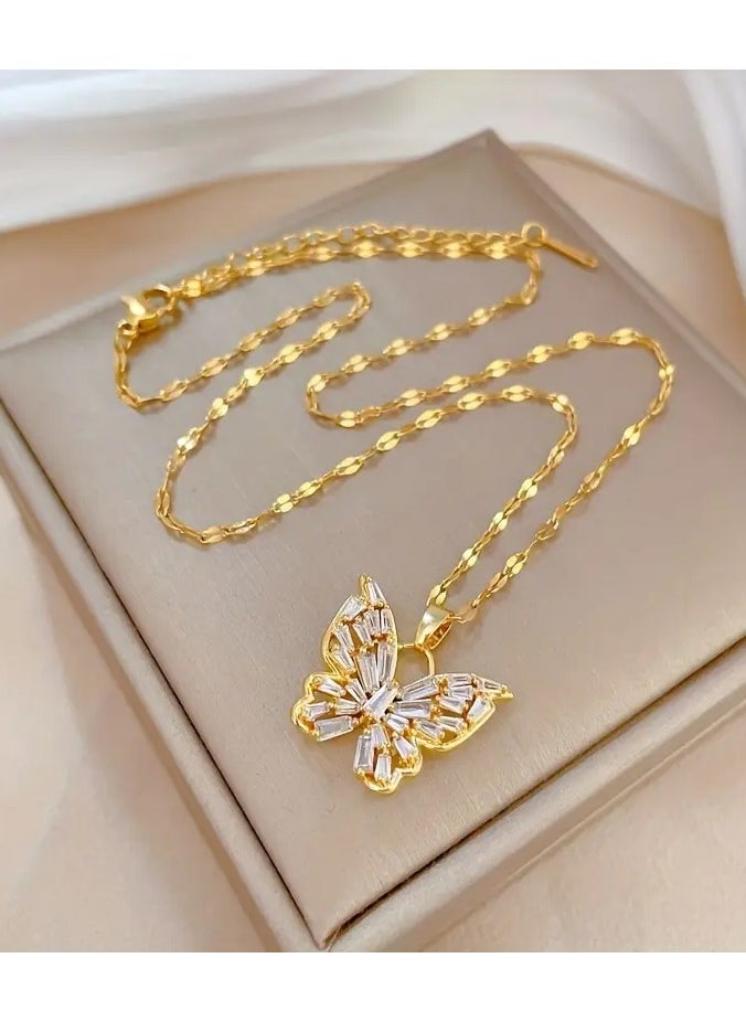 Home Clearance Sale - Butterfly Rhinestone Necklace - Luxury All-Match Titanium Steel Clavicle Chain, Light, Full Rhinestone Decor, Durable and Stylish Jewelry - Image 1