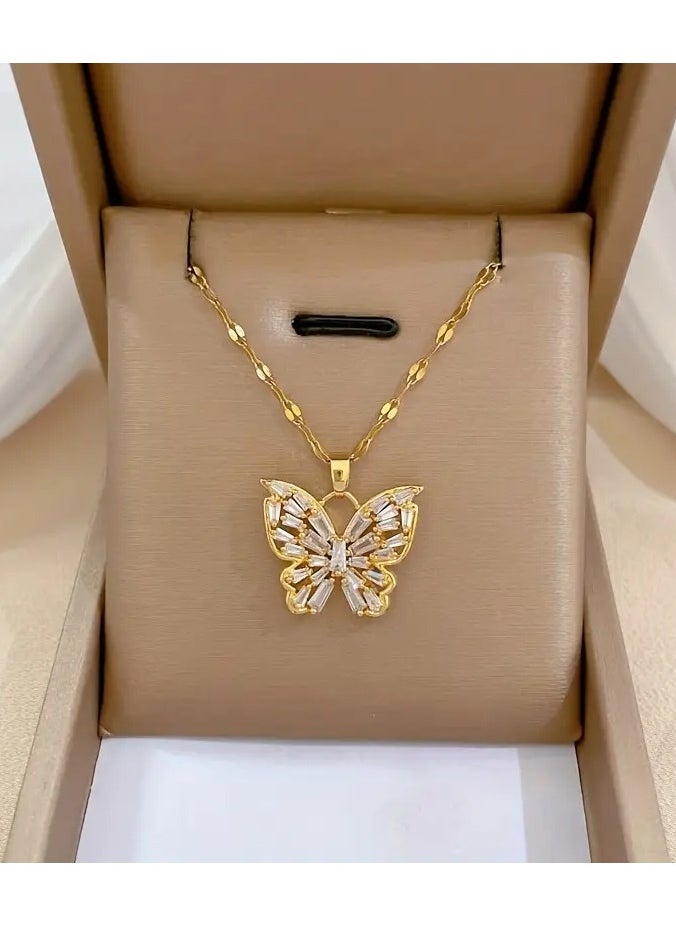 Home Clearance Sale - Butterfly Rhinestone Necklace - Luxury All-Match Titanium Steel Clavicle Chain, Light, Full Rhinestone Decor, Durable and Stylish Jewelry - Image 1