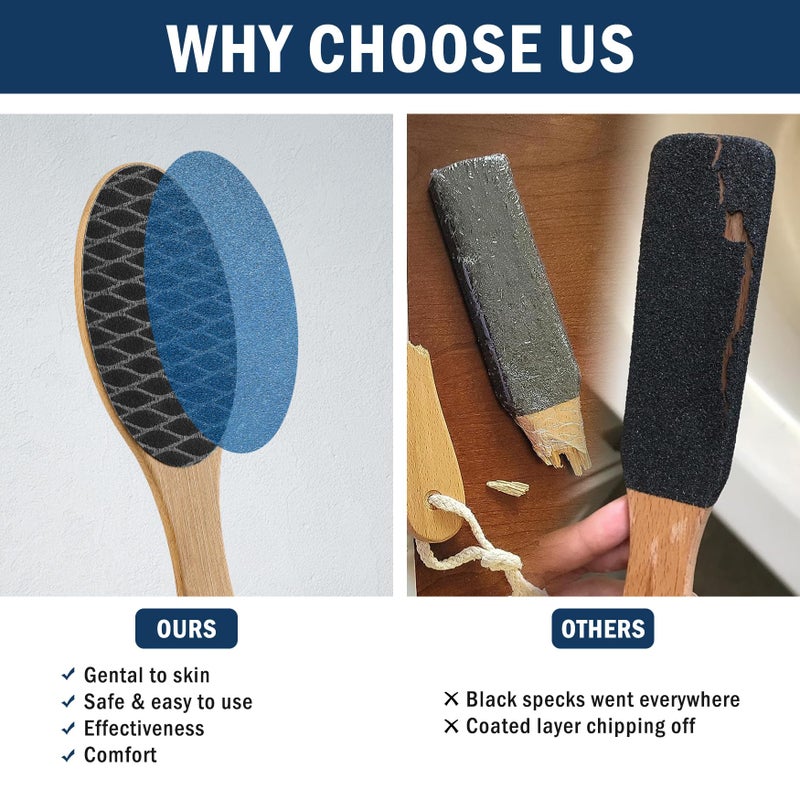 FVION Bamboo Foot File Callus Remover - Portable Foot Scrubber Pedicure Feet Sander File, Double-Sided Heel Scraper for Smooth and Soft Feet - Image 3