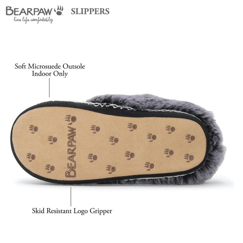 BEARPAW Womens Indoor Microsuede Faux Fur Lined Soft Sole Slipper With Skid Resistant Bottom, Hickory, Large - Image 5