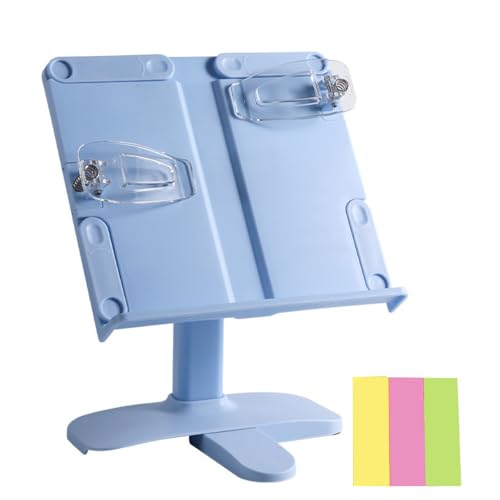 SOLDTRUE Adjustable Book Reading Stand for Kids | Heavy Plastic Reading Holder with Height Adjustment & Page Clips | 2-in-1 Desktop Study Stand for Children & Students (Blue) - Image 1
