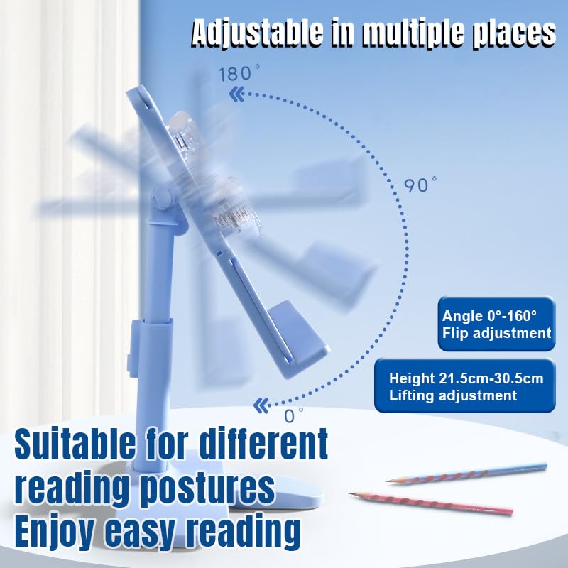 SOLDTRUE Adjustable Book Reading Stand for Kids | Heavy Plastic Reading Holder with Height Adjustment & Page Clips | 2-in-1 Desktop Study Stand for Children & Students (Blue) - Image 5