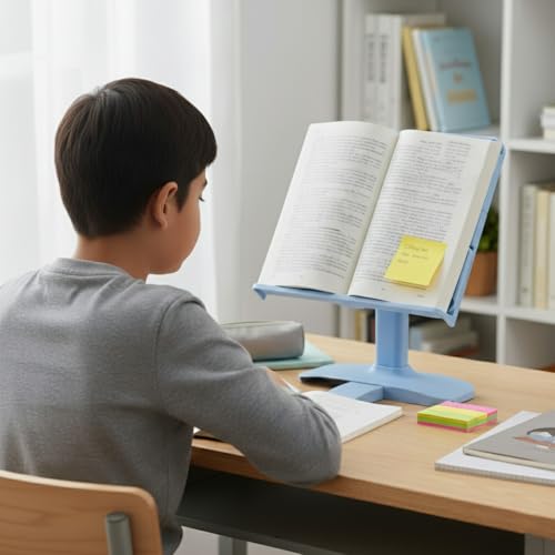 SOLDTRUE Adjustable Book Reading Stand for Kids | Heavy Plastic Reading Holder with Height Adjustment & Page Clips | 2-in-1 Desktop Study Stand for Children & Students (Blue) - Image 3