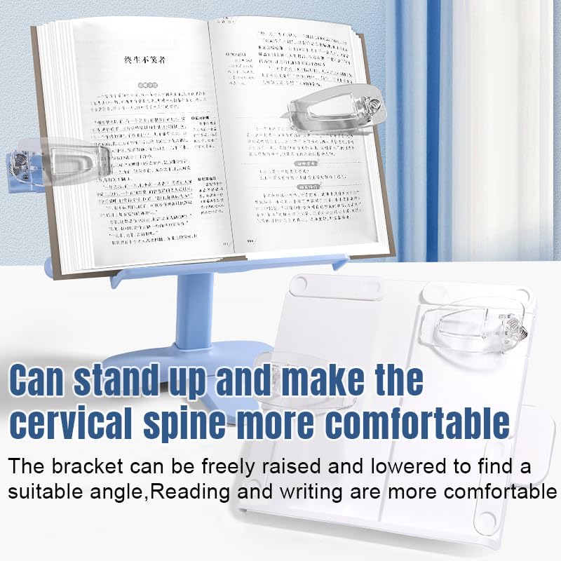 SOLDTRUE Adjustable Book Reading Stand for Kids | Heavy Plastic Reading Holder with Height Adjustment & Page Clips | 2-in-1 Desktop Study Stand for Children & Students (Blue) - Image 2