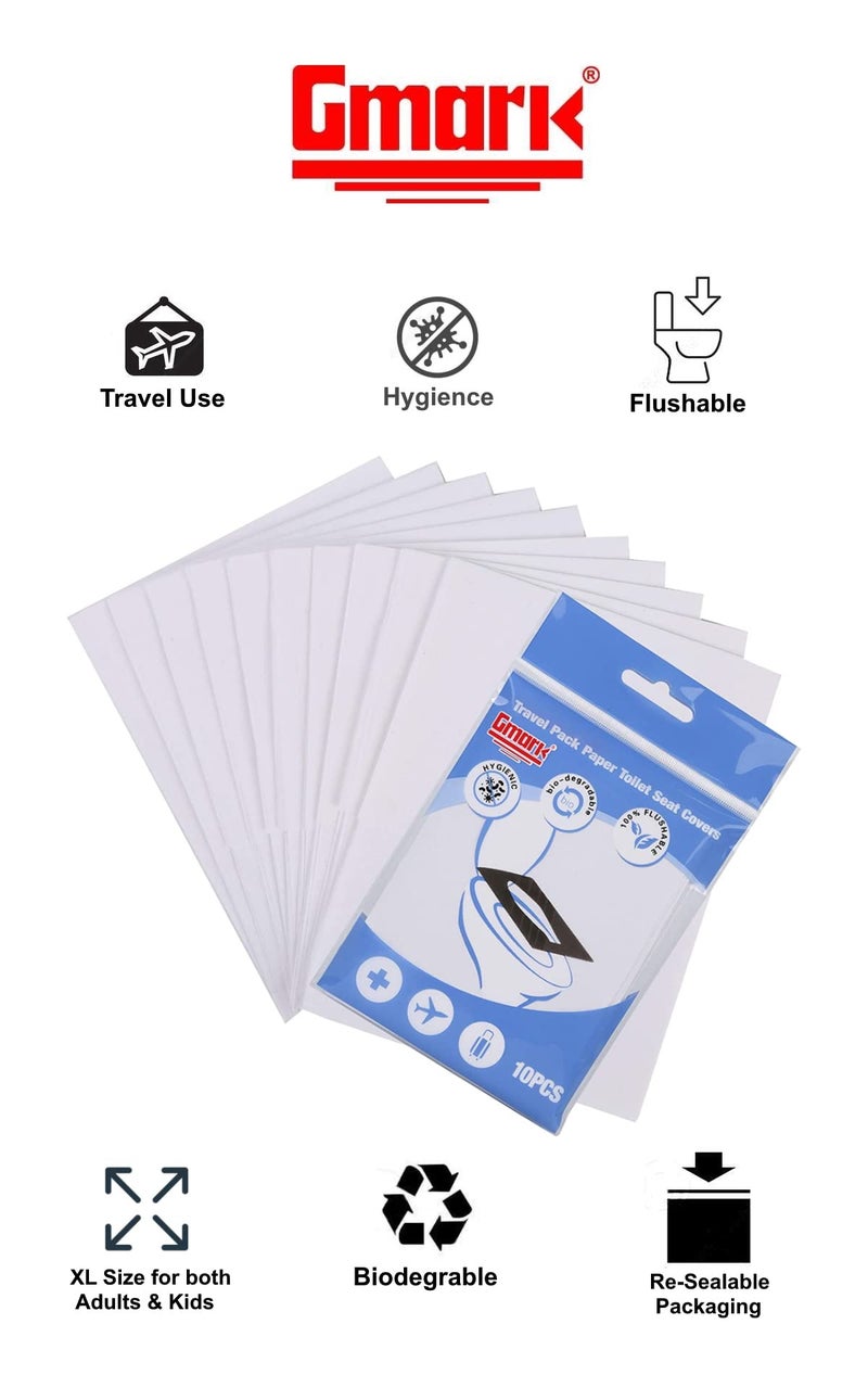 Gmark Portable Paper Toilet Seat Covers Travel Packs (100 PCS) XL size Thick Strength Strong 100% Virgin Paper Disposable Flushable Biodegradable Camping Airplane Travel Potty Training GM2002A - Image 3