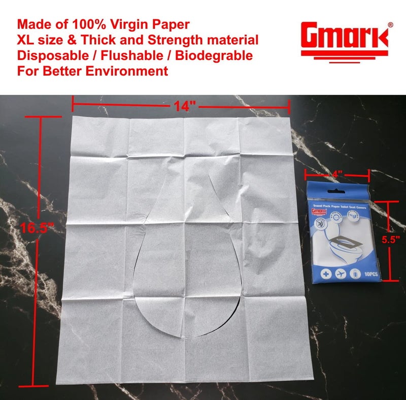 Gmark Portable Paper Toilet Seat Covers Travel Packs (100 PCS) XL size Thick Strength Strong 100% Virgin Paper Disposable Flushable Biodegradable Camping Airplane Travel Potty Training GM2002A - Image 2