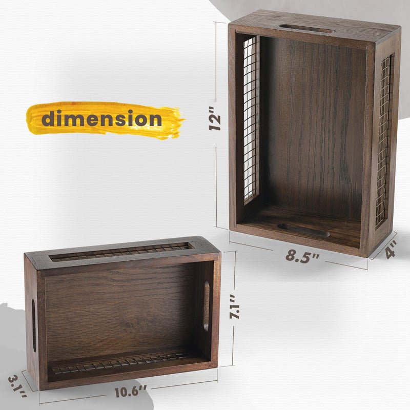 NAGAWOOD Wooden Countertop Baskets Set of 2 for Kitchen  Bathroom  Pantry|Wall Mount Upgrade with Full Accessories| Rustic Nesting Boxes|Wooden Organizer Crates for Fruit  Vegetables  Produce  Bread - Image 2