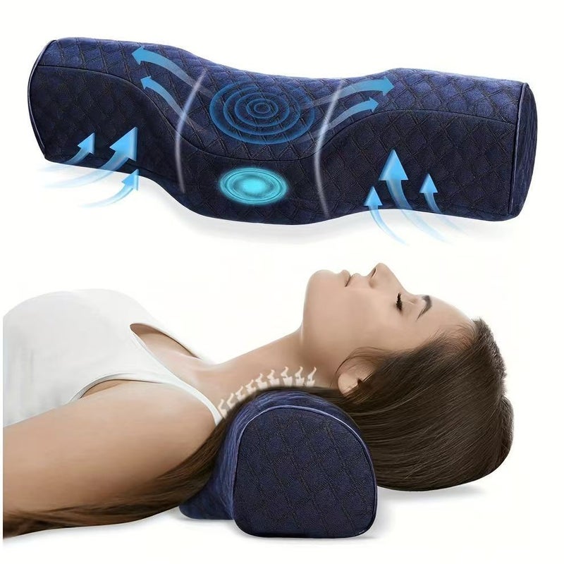 Dark Blue Cervical Support Pillow Ergonomic Neck Care On the Go Comfort Instant Relaxation Leg Cushion - Image 1