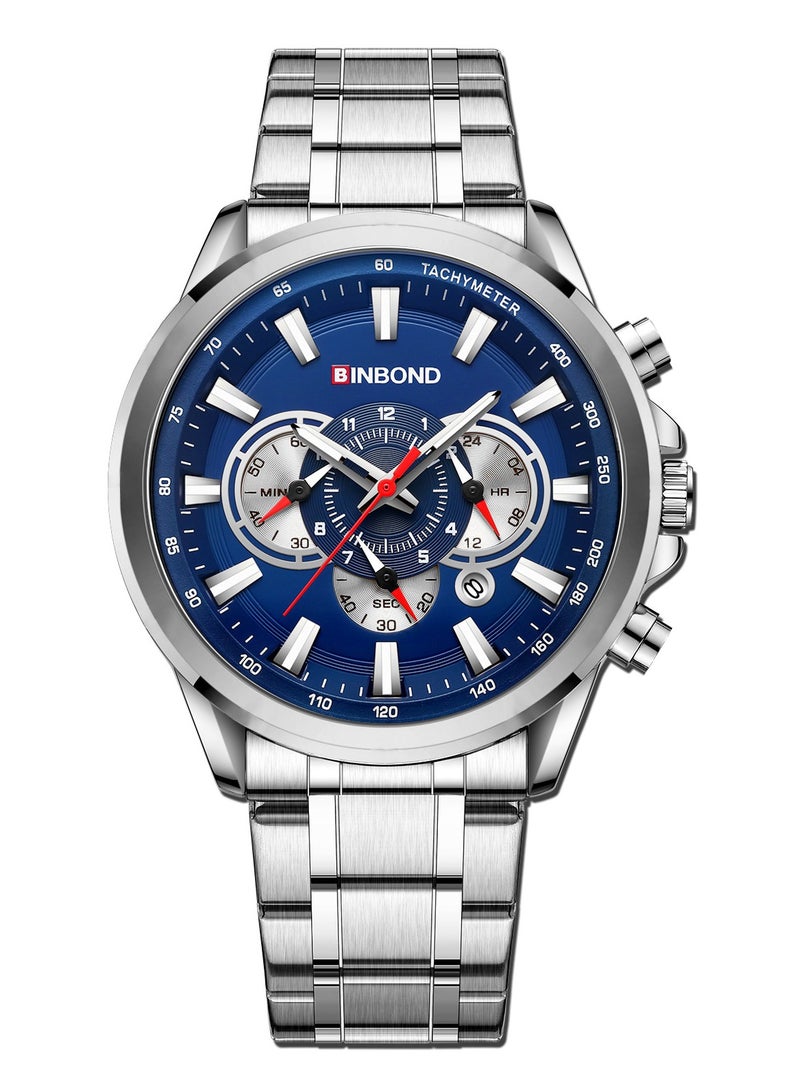 بينبوند ساعة BINBOND للرجال كوارتز فاخرة للأعمال والرياضات مقاومة للماء من الفولاذ المقاوم للصدأ بمينا صغيرة مزخرفة وساعات كوارتز زرقاء للرجال - Image 2