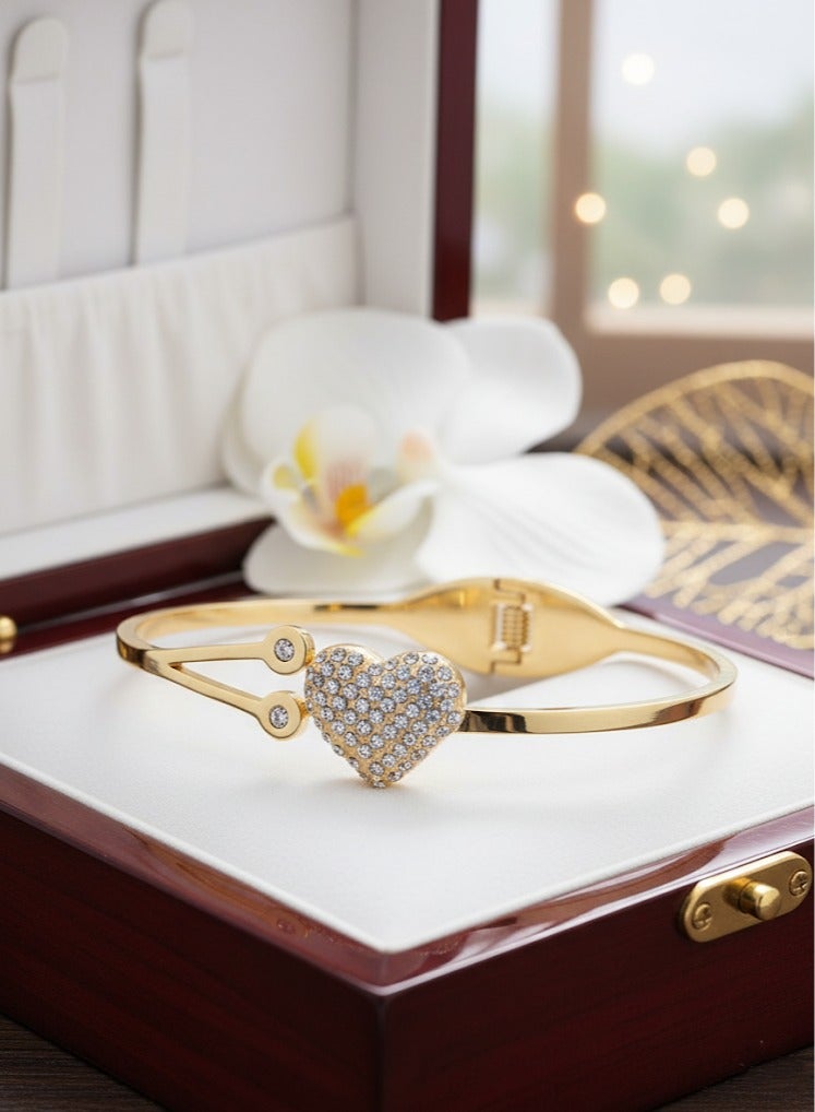 فلافي إسوارة نسائية فخمة ستانلس ستيل على شكل قلب مرصع بفصوص زركون لامعة - Image 3