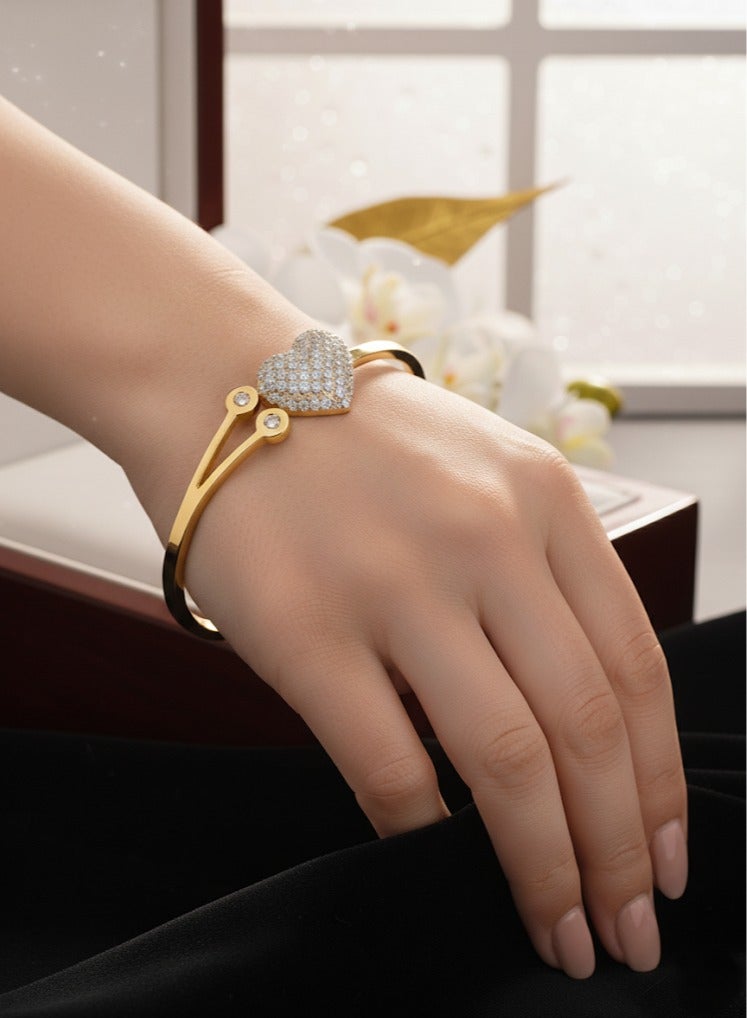 فلافي إسوارة نسائية فخمة ستانلس ستيل على شكل قلب مرصع بفصوص زركون لامعة - Image 2