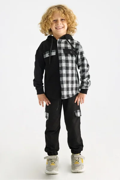 Zepkids Boy Plaid Pocket Hooded Tracksuit Set