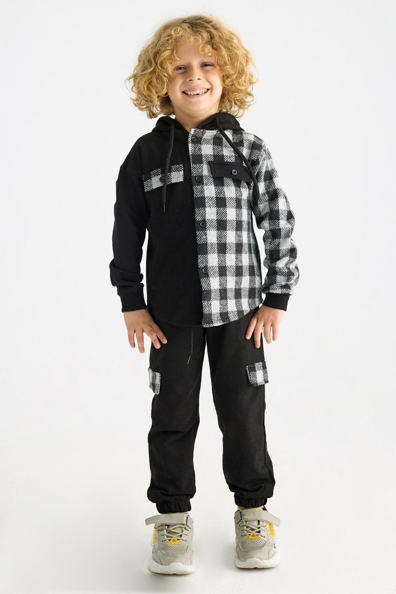 Zepkids Boy Plaid Pocket Hooded Tracksuit Set  - Image 1