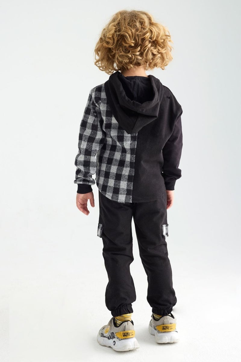 Zepkids Boy Plaid Pocket Hooded Tracksuit Set  - Image 3