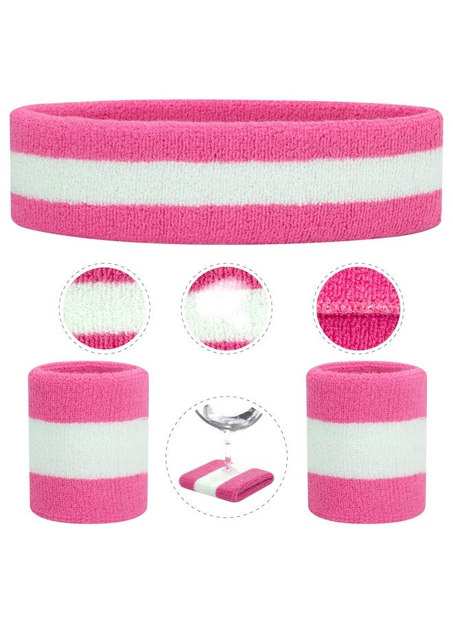 OnUpgo Sweatband Set Sports Headband Wristband Set Sweatbands Terry Cloth Wristband Wrist Sweatband Headbands Moisture Wicking Sweat Absorbing Head Band (Pink White Pink)  - Image 4