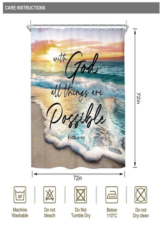 Riyidecor Beach Ocean Bible Verse Shower Curtain Sunrise Sunset Inspirational Scripture Quotes 72Wx72H Inch Summer Coastal Seaside Seascape Fabric Decor Bathroom Polyester Waterproof 12 Pack Hooks - Image 5