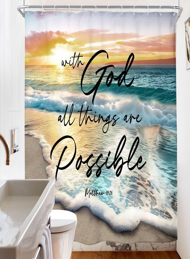 Riyidecor Beach Ocean Bible Verse Shower Curtain Sunrise Sunset Inspirational Scripture Quotes 72Wx72H Inch Summer Coastal Seaside Seascape Fabric Decor Bathroom Polyester Waterproof 12 Pack Hooks - Image 4