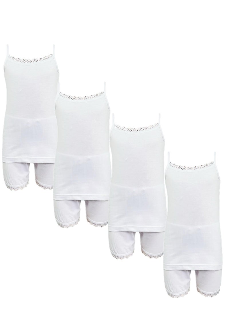 سيتي روز 4 أطقم من الملابس الداخلية البناتية قميص وشورت مع دانتيل صغير قطن أبيض - Image 1
