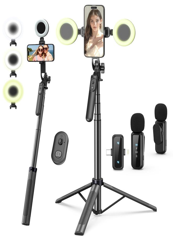 Yeaki Vlogging Kit for iPhone/Android, 71" Selfie Stick Tripod for iPhone with Fill Light, Wireless Microphone & Remote, 360° Rotation Phone Tripod for TikTok/YouTube Content Creator Essentials Starter Kit‌ - Image 1
