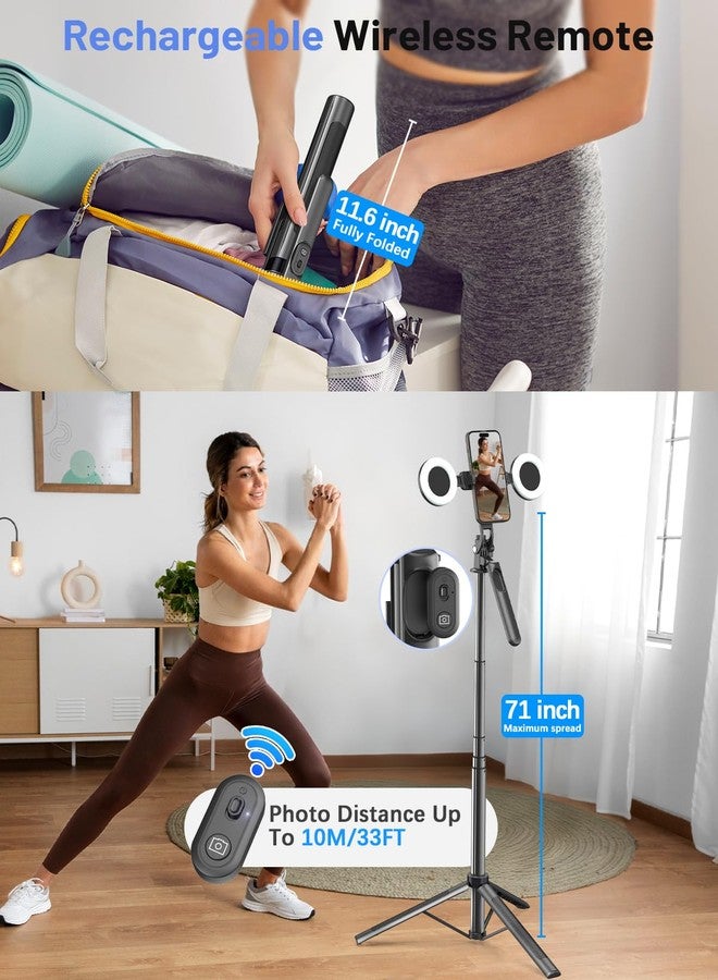 Yeaki Vlogging Kit for iPhone/Android, 71" Selfie Stick Tripod for iPhone with Fill Light, Wireless Microphone & Remote, 360° Rotation Phone Tripod for TikTok/YouTube Content Creator Essentials Starter Kit‌ - Image 4