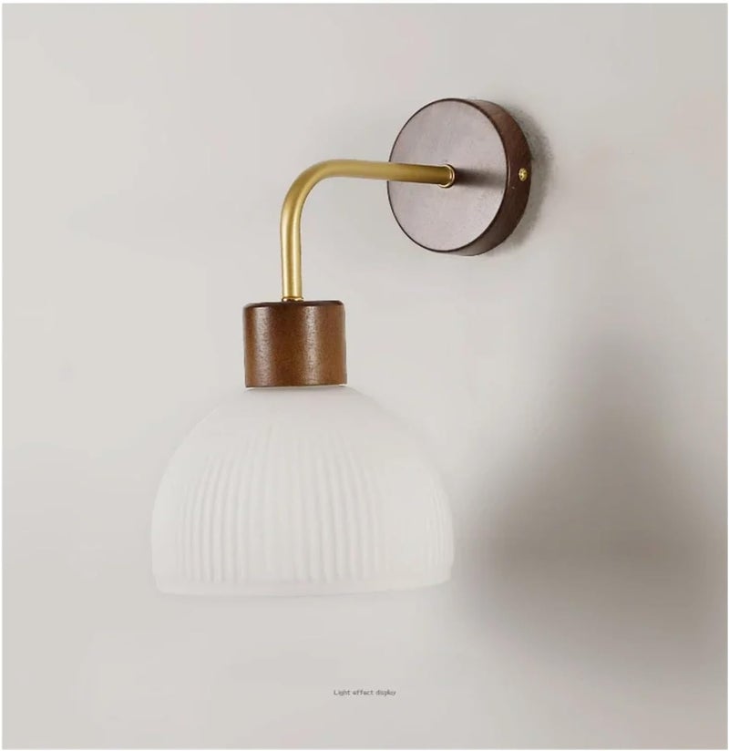 New Chinese Walnut-Colored Solid Wood Bedroom Bedside Wall Lamp Simple Modern Corridor Decorative Glass Lamp,Energy Conservation (White Light) - Image 5