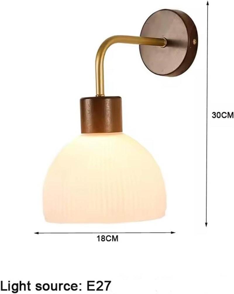 New Chinese Walnut-Colored Solid Wood Bedroom Bedside Wall Lamp Simple Modern Corridor Decorative Glass Lamp,Energy Conservation (White Light) - Image 2