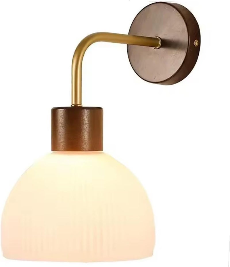 New Chinese Walnut-Colored Solid Wood Bedroom Bedside Wall Lamp Simple Modern Corridor Decorative Glass Lamp,Energy Conservation (White Light) - Image 1