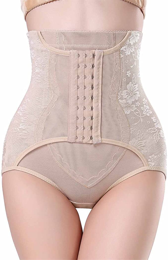 PLUMBURY Women Nylon Waist Shaper Tummy Control Shapewear Panty with Belt for Postpartum Recovery/Gym/Workout (Beige, 2XL) - Image 1