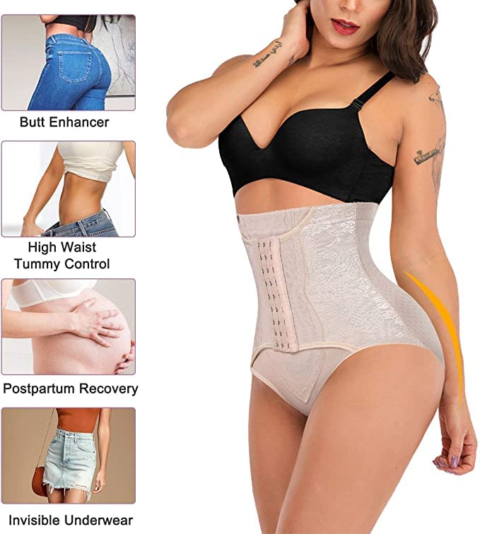 PLUMBURY Women Nylon Waist Shaper Tummy Control Shapewear Panty with Belt for Postpartum Recovery/Gym/Workout (Beige, 2XL) - Image 5