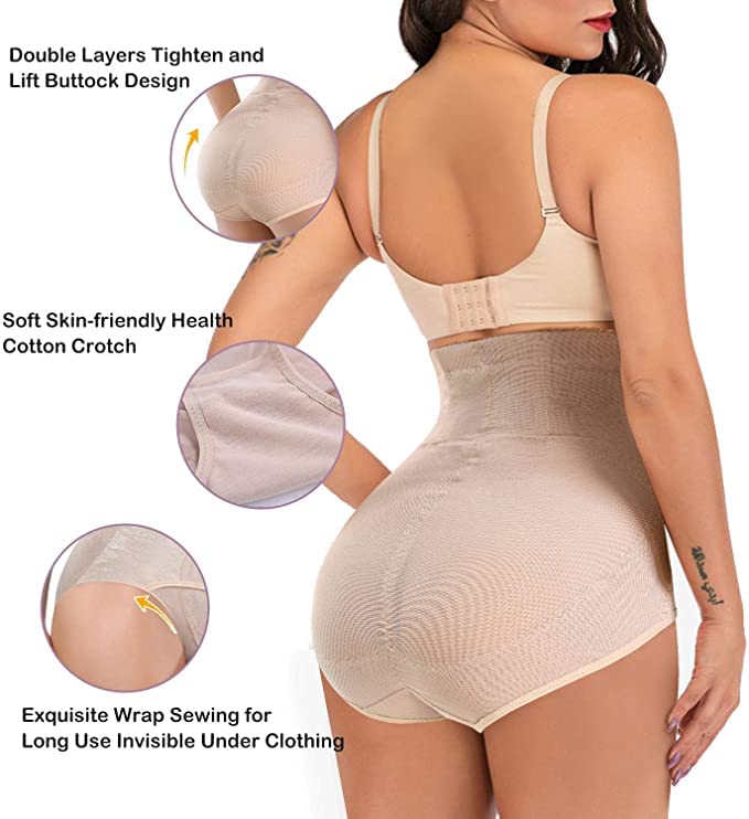 PLUMBURY Women Nylon Waist Shaper Tummy Control Shapewear Panty with Belt for Postpartum Recovery/Gym/Workout (Beige, 2XL) - Image 4