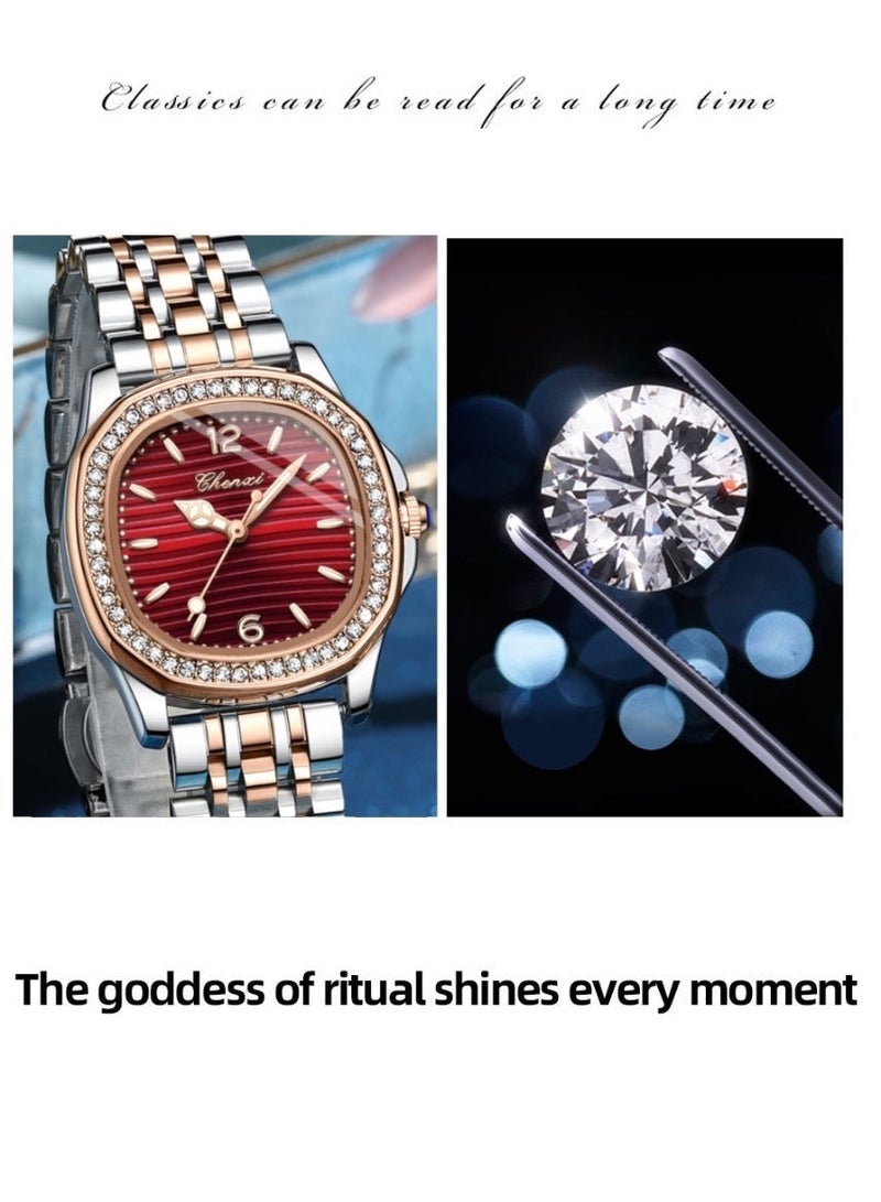 Chenxi Women’s Quartz Wrist Watch with Luxury Diamond-Studded Design, Water Resistant, Scratch-Resistant Glass, Stainless Steel Strap with Elegant Box - Image 5