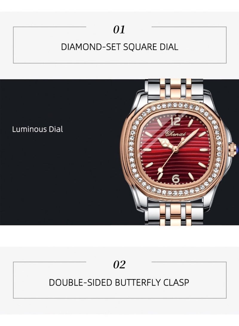 Chenxi Women’s Quartz Wrist Watch with Luxury Diamond-Studded Design, Water Resistant, Scratch-Resistant Glass, Stainless Steel Strap with Elegant Box - Image 3