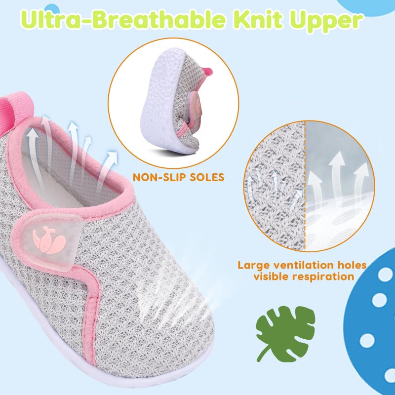 FEETCITY Infant Shoes Girls Boys Slip On Sneaker Newborn Crib Shoes First Walking Shoe Pink Grey - Image 4