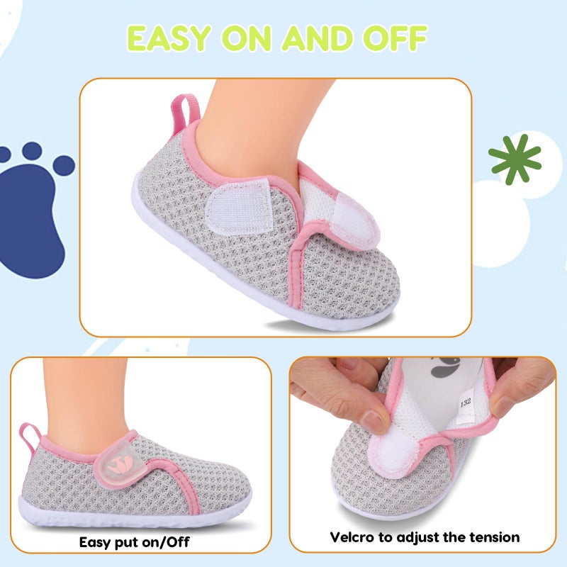 FEETCITY Infant Shoes Girls Boys Slip On Sneaker Newborn Crib Shoes First Walking Shoe Pink Grey - Image 3
