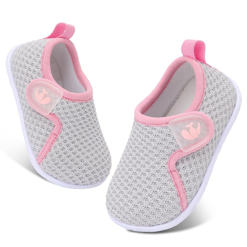 FEETCITY Infant Shoes Girls Boys Slip On Sneaker Newborn Crib Shoes First Walking Shoe Pink Grey - Image 1