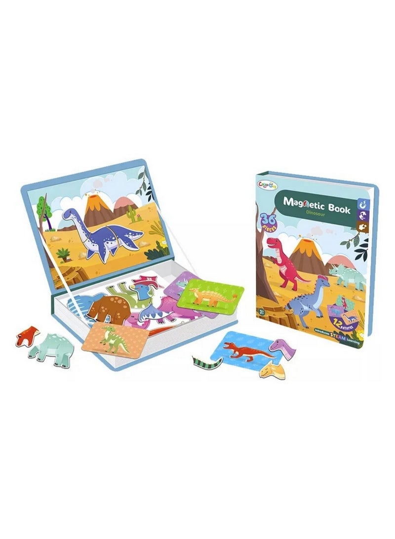 🦖 Magnetic Dinosaur Book for Kids 🦕 Let your child experience a prehistoric adventure with this fun and educational toy! It combines 36 magnetic pieces to create dinosaurs in various shapes and colors, inspired by engaging educational cards. Develops imagination and creativity - Promotes hand-eye coordination - Practical and portable design, ideal for travel or indoor play - Suitable as a fun educational gift for children aged 3 and up - Image 1