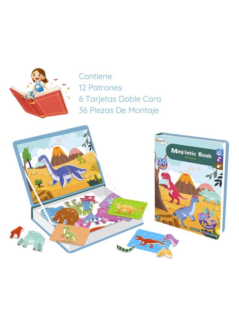 🦖 Magnetic Dinosaur Book for Kids 🦕 Let your child experience a prehistoric adventure with this fun and educational toy! It combines 36 magnetic pieces to create dinosaurs in various shapes and colors, inspired by engaging educational cards. Develops imagination and creativity - Promotes hand-eye coordination - Practical and portable design, ideal for travel or indoor play - Suitable as a fun educational gift for children aged 3 and up - Image 4