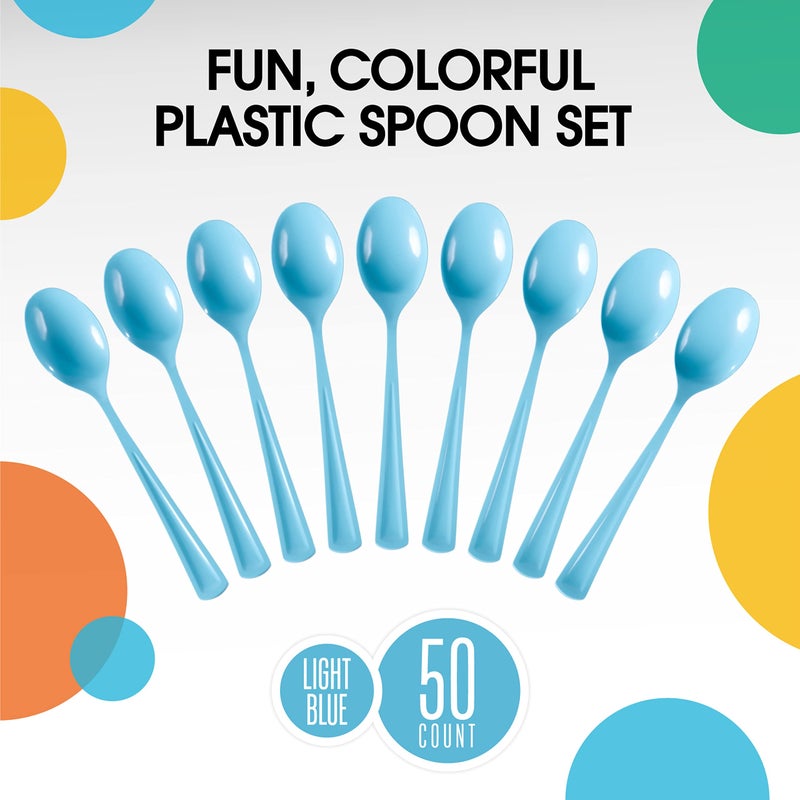 Exquisite Light Blue Plastic Spoons 50 Pcs Blue Spoons Disposable Utensils Heavy Duty Plastic Cutlery Set Disposable Cutlery Sets Flatware Sets Silverware Set For Party Supplies & Party Tableware Exquisite - Image 3