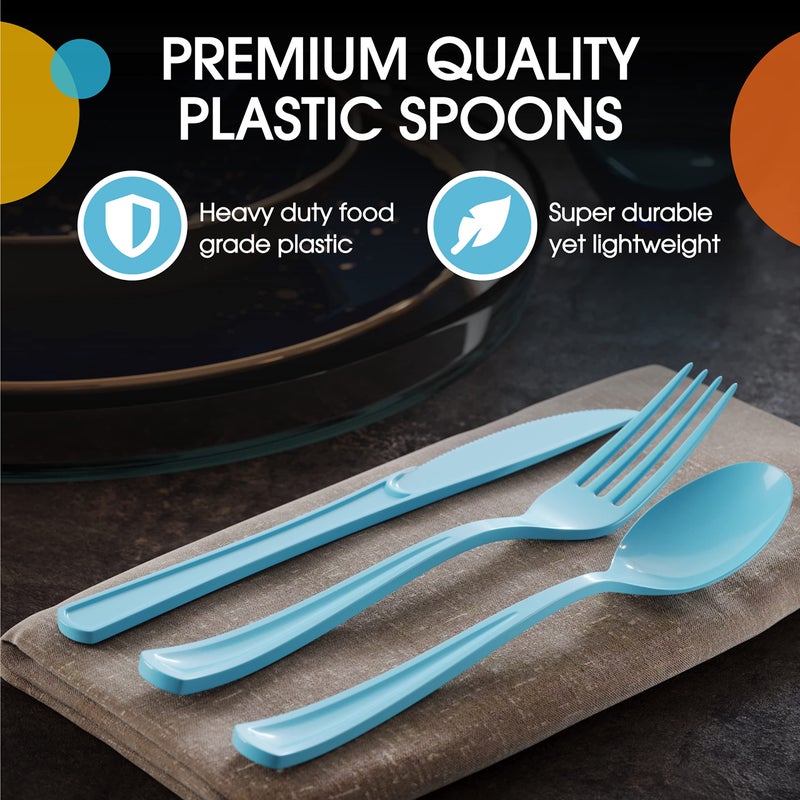 Exquisite Light Blue Plastic Spoons 50 Pcs Blue Spoons Disposable Utensils Heavy Duty Plastic Cutlery Set Disposable Cutlery Sets Flatware Sets Silverware Set For Party Supplies & Party Tableware Exquisite - Image 4