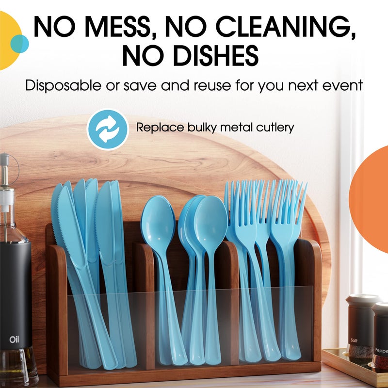 Exquisite Light Blue Plastic Spoons 50 Pcs Blue Spoons Disposable Utensils Heavy Duty Plastic Cutlery Set Disposable Cutlery Sets Flatware Sets Silverware Set For Party Supplies & Party Tableware Exquisite - Image 5