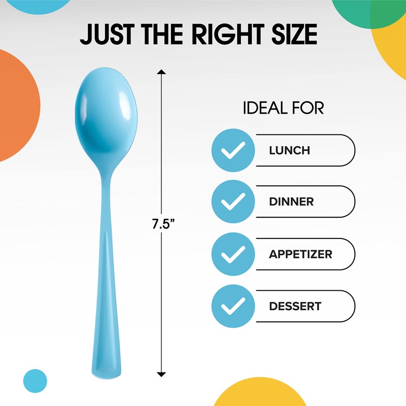 Exquisite Light Blue Plastic Spoons 50 Pcs Blue Spoons Disposable Utensils Heavy Duty Plastic Cutlery Set Disposable Cutlery Sets Flatware Sets Silverware Set For Party Supplies & Party Tableware Exquisite - Image 2