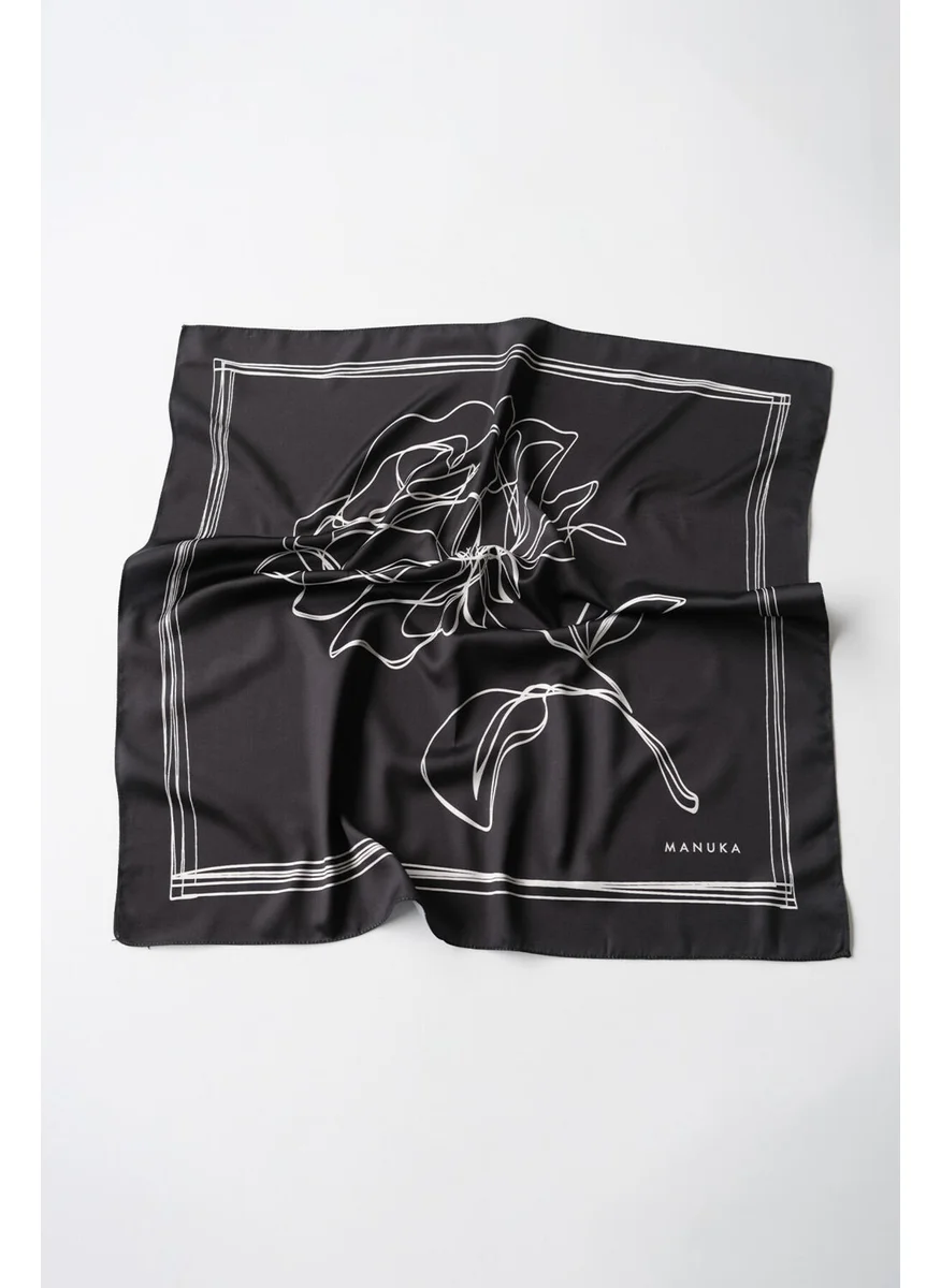 مانوكا Patterned Satin Neck Scarf Rose Black