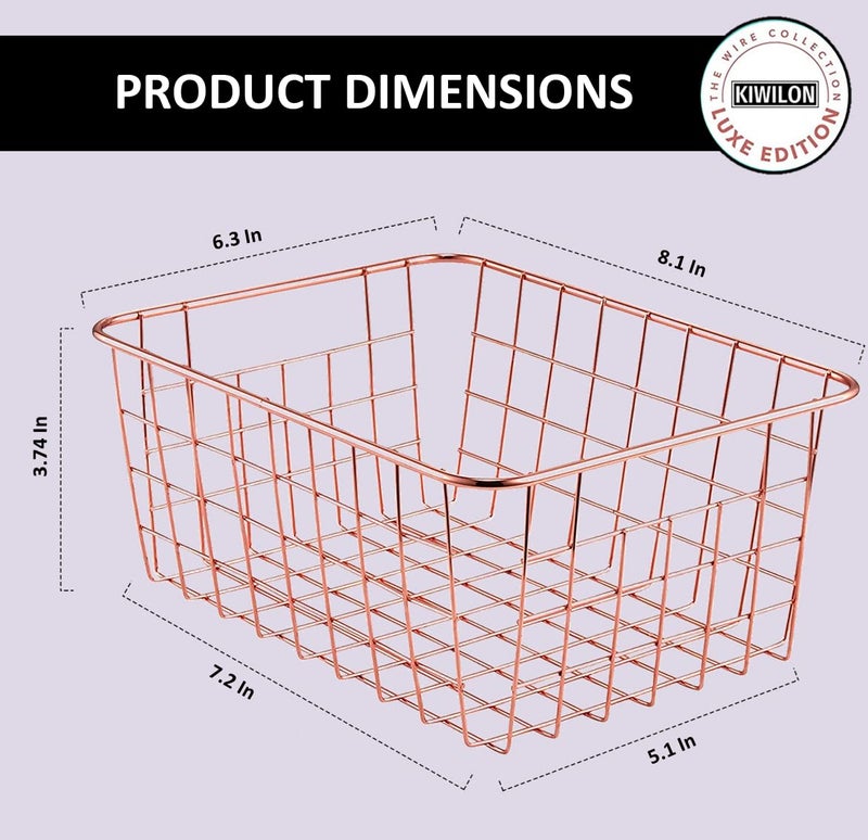 Kiwilon Multi-Purpose Rose Gold Basket For Storage, Kitchen And Bathroom Organizer, Office Desk, Toys, Fruits, Vegetables, Pantry, Wedding Gift Hamper (20.5x16x9.5 CM) - Image 3