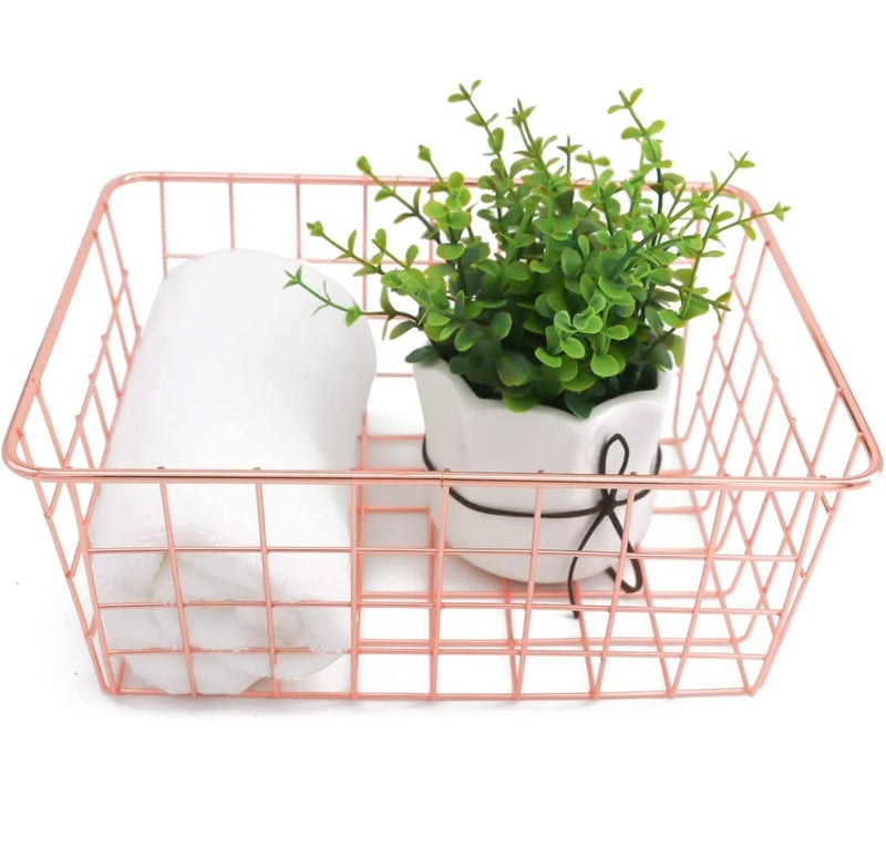 Kiwilon Multi-Purpose Rose Gold Basket For Storage, Kitchen And Bathroom Organizer, Office Desk, Toys, Fruits, Vegetables, Pantry, Wedding Gift Hamper (20.5x16x9.5 CM) - Image 1