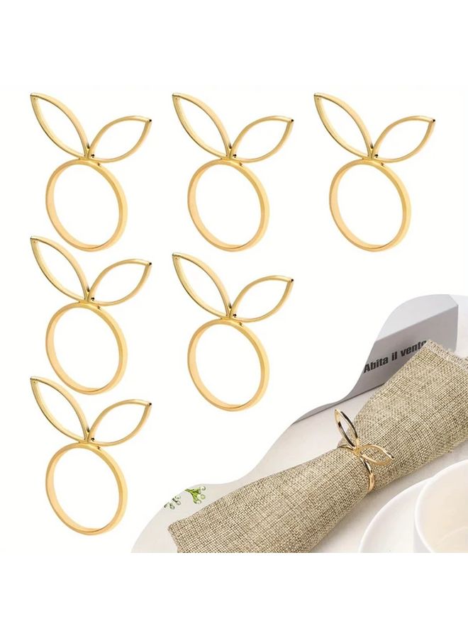 1 مجموعة 6 قطع حلقات مناديل ذهبية على شكل أذن أرنب لتزيين حفلات عيد الفصح والأعراس - Image 5