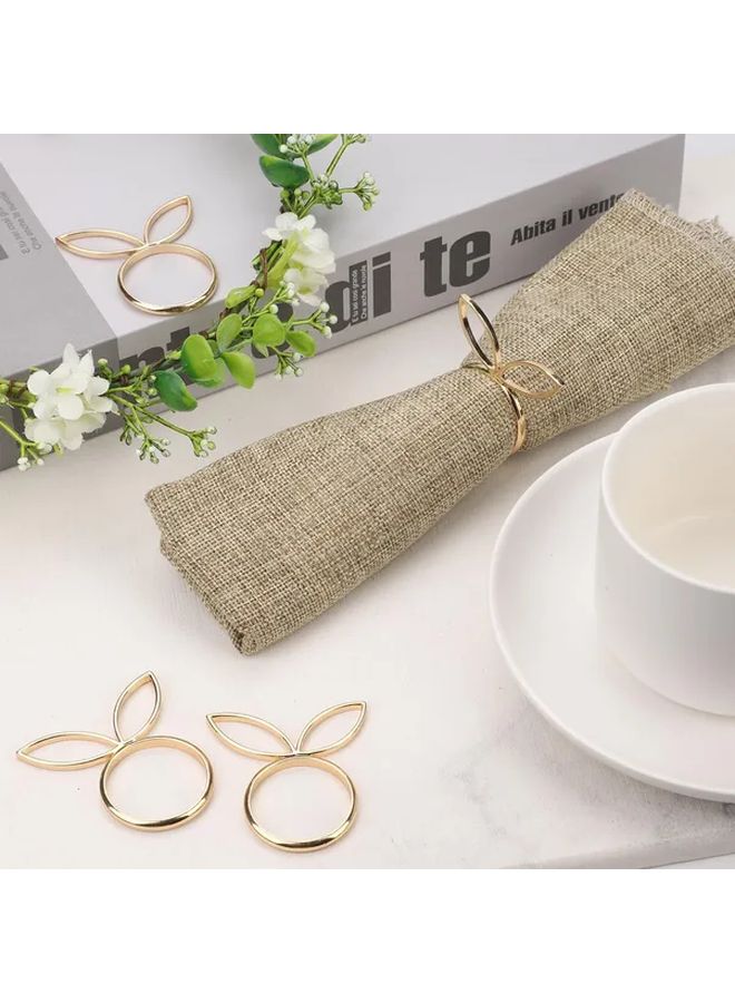 1 مجموعة 6 قطع حلقات مناديل ذهبية على شكل أذن أرنب لتزيين حفلات عيد الفصح والأعراس - Image 2