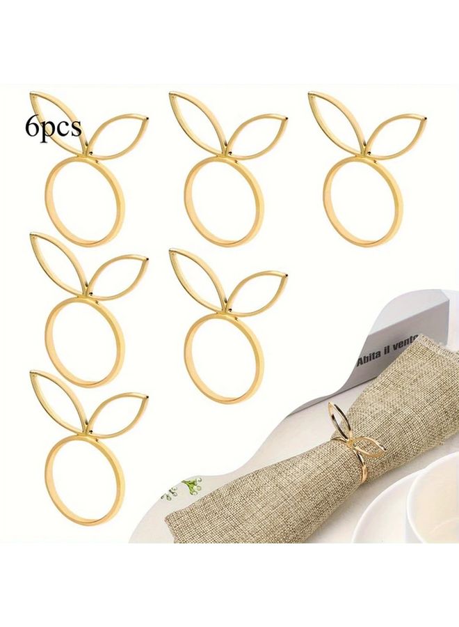 1 مجموعة 6 قطع حلقات مناديل ذهبية على شكل أذن أرنب لتزيين حفلات عيد الفصح والأعراس - Image 1