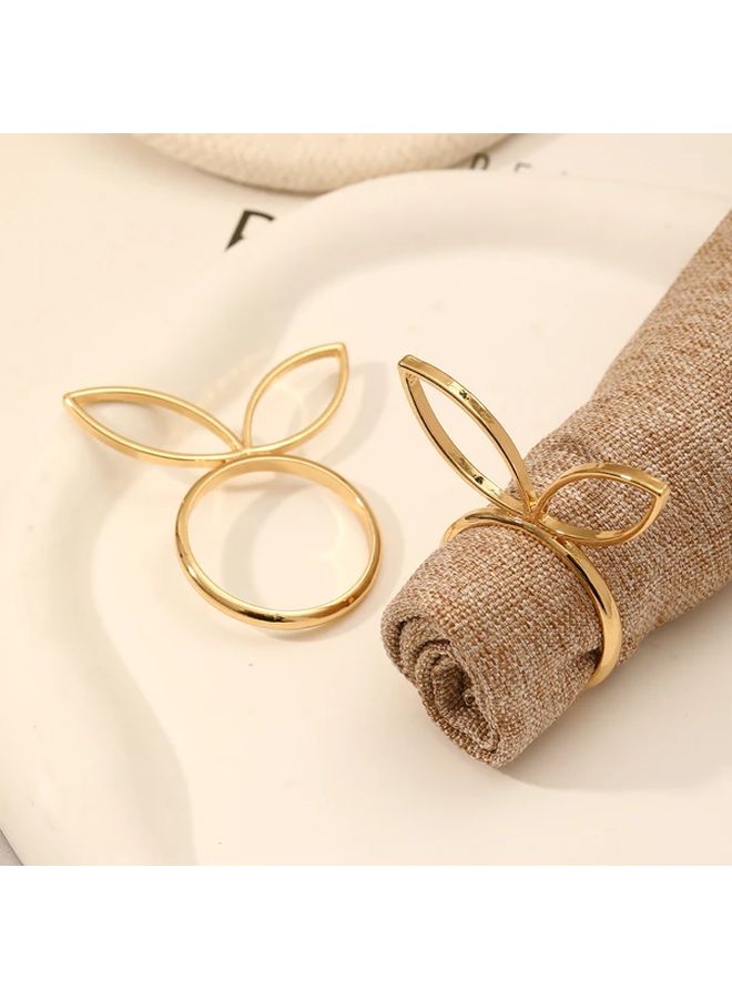 1 مجموعة 6 قطع حلقات مناديل ذهبية على شكل أذن أرنب لتزيين حفلات عيد الفصح والأعراس - Image 3