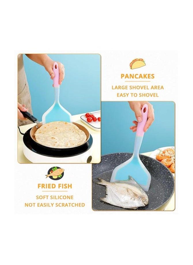 Generic - KUFUNG Silicone Spatula Silicone Pancakes Shovel Omelette Spatula Turner for Eggs Fish Pancake Pizza and Steak Wide Soft Pizza Shovel Non-Stick Heat-Resistant Kitchen Fried Shovel (Large, Blue & Pink) - Image 1